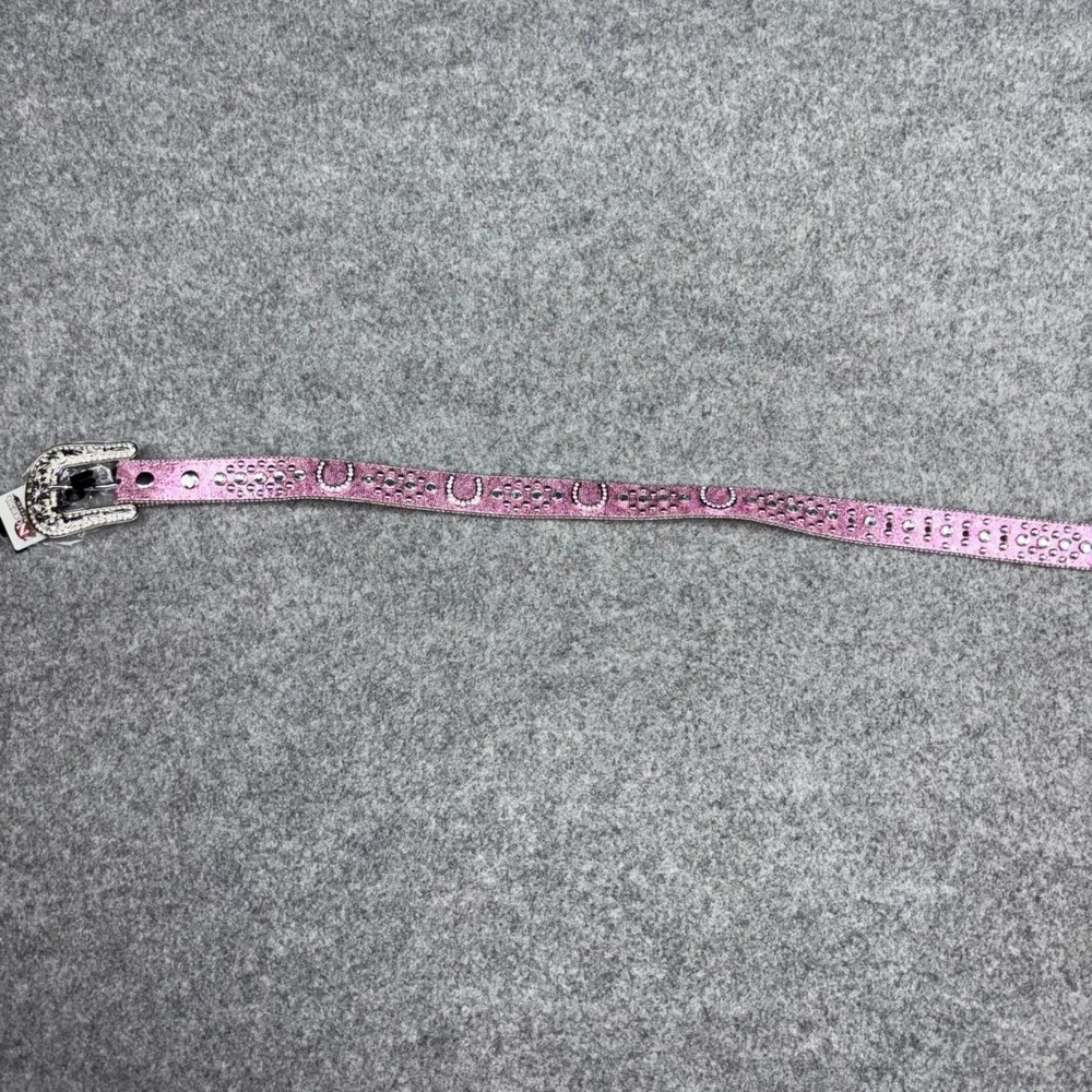 Nocona Belt Co Western Belt Kids 22 Pink Rhinestone Horseshoe Glitter Cowgirl